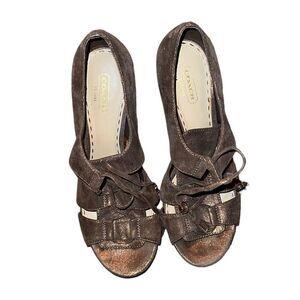 Coach Brown Shimmer Fabric Sandals Size 9